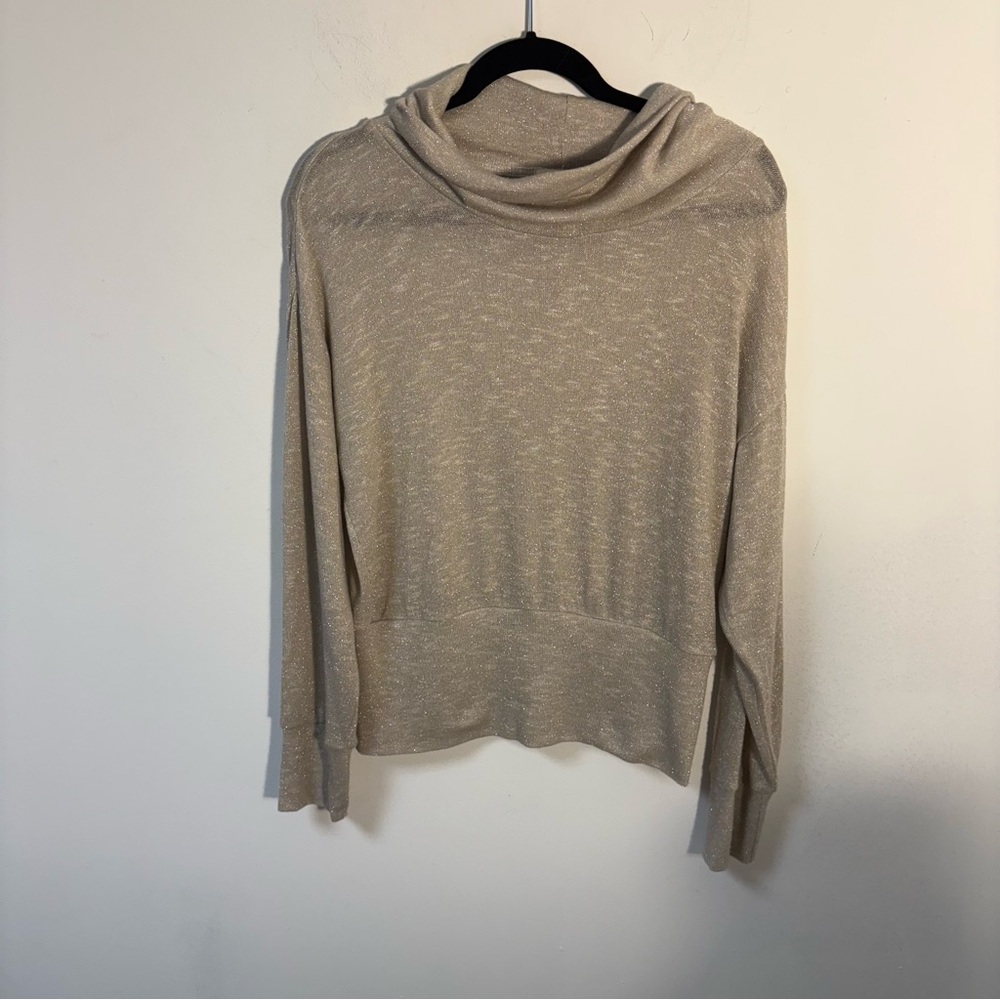 Another Reason women’s sweater turtleneck ivory metallic Rayon Blend Large